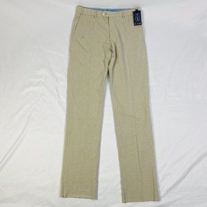 NWT 6 East Beige w/ Tan Stripe Seersucker Ctn Unfinished Flat Front Pants 34X38